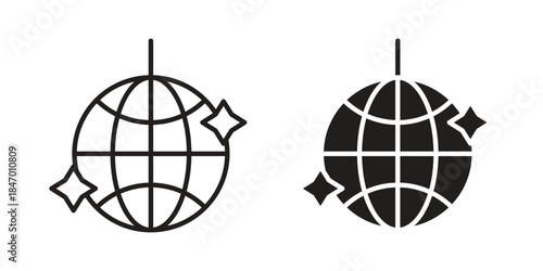 Mirror ball icon element in flat simple style. Thin stroke editable icons