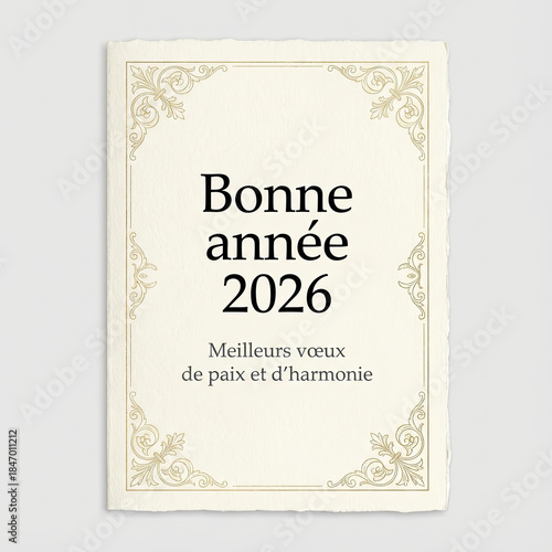 Carte de vœux élégante pour souhaiter une bonne année 2026, paix, harmonie et meilleurs vœux