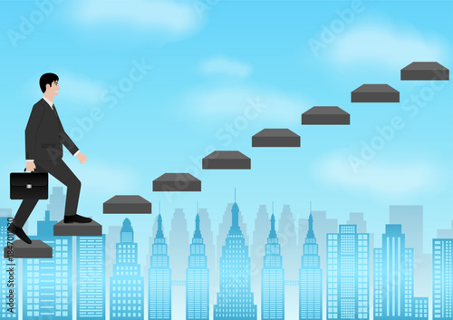 Businessman walking Upstairs. Business Opportunity and Career Success Concept. Vector Illustration. 