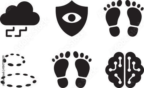 Cyber security icons representing protection and surveillance