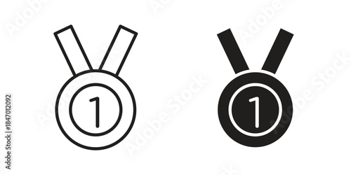 Number one medal icon element in flat simple style. Thin stroke editable icons