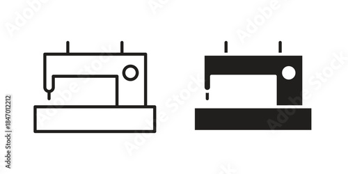 Old sewing machine icon element in flat simple style. Thin stroke editable icons