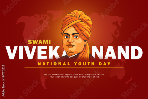 Swami Vivekananda National Youth Day Vector Illustration on Red Background