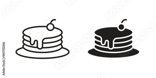 Pancake icon element in flat simple style. Thin stroke editable icons