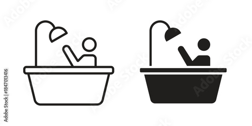 Person Bathing icon element in flat simple style. Thin stroke editable icons