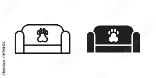 Pet bed icon element in flat simple style. Thin stroke editable icons