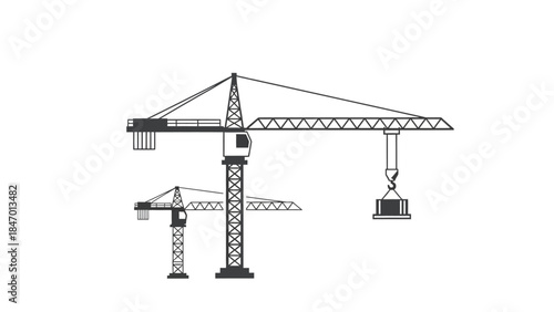 Construction Cranes: A graphic display of towering construction cranes. A symphony of engineering prowess, designed to lift, build, and shape the urban landscape.