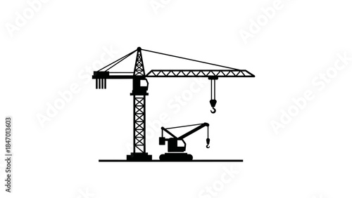 Construction Cranes Illustration: Silhouettes of towering construction cranes stand as symbols of progress and growth, embodying the dynamism and ambition of urban development. 