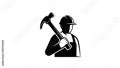 Builder Silhouette with Hammer: A strong builder silhouette confidently holds a hammer. A symbol of resilience and the cornerstone of the construction industry.