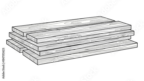 Stack of Wood Planks: Stacked wood planks, representing the raw material of building and construction. They represent the beginning of the creation process, be it furniture or home.