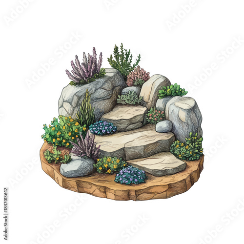 rock garden hand drawn vector illustration