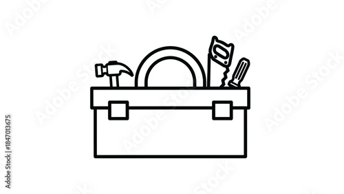 Toolbox Essentials: A neatly organized toolbox containing a hammer, a saw, a screwdriver and other essential tools, ready to tackle any task.