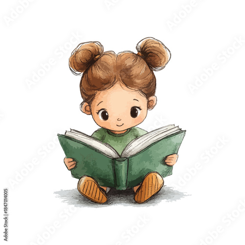 student reading drawn vector illustration