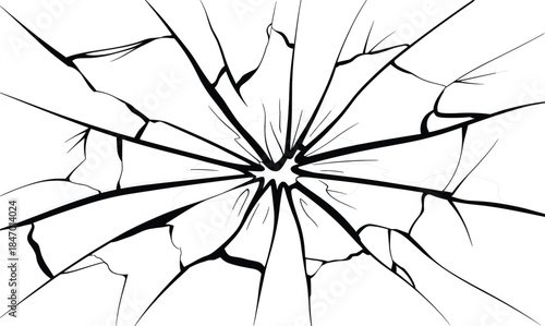 Shattered and cracked glass graphic element, broken window or screen, destruction effect vector illustration