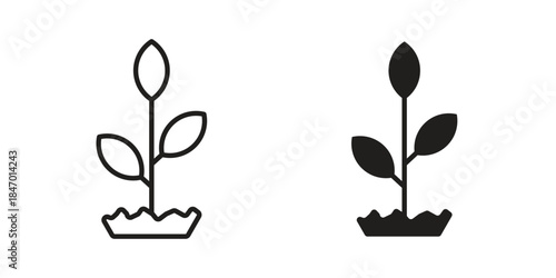 Plant icon element in flat simple style. Thin stroke editable icons