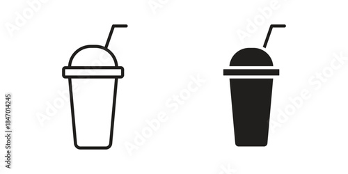 Plastic drinking cup icon element in flat simple style. Thin stroke editable icons