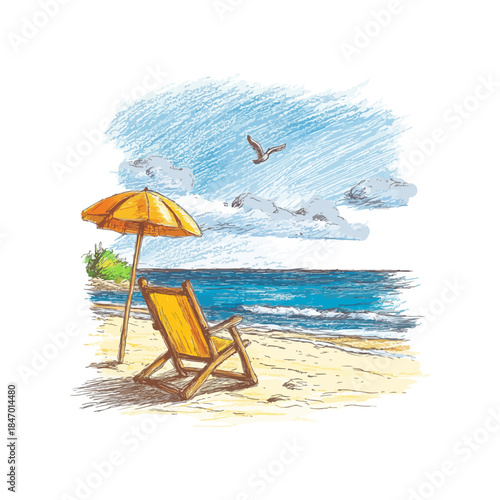 summer scene drawn vector illustration