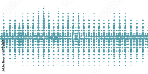 Blue technology business backdrop featuring an abstract vector pattern of digital square mosaic dots and an audio equalizer wave design for a light blue music wallpaper template