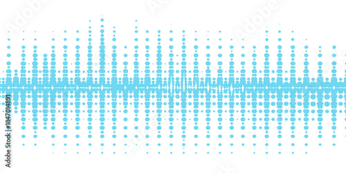Abstract vector design features a blue halftone dot pattern and digital wave texture on a black background template for a modern business technology wallpaper or music equalizer backdrop