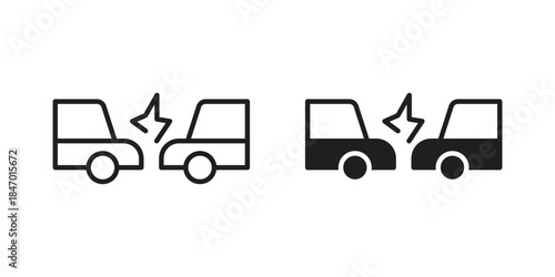 Rear end collision icon element in flat simple style. Thin stroke editable icons