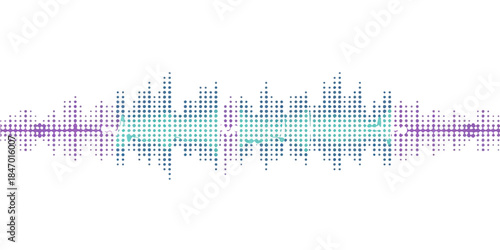 Abstract digital technology illustration featuring a blue music equalizer wave and business data finance chart vector on a background of city lines and electronic audio frequency waveforms