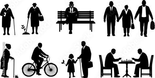 vector set of senior silhouettes collection
