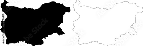 Bulgaria Map Outline and Solid Black Silhouette