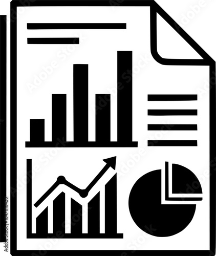 Business report icon with chart and graphs in black silhouette
