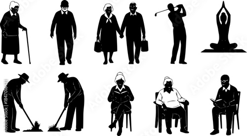 vector set of senior silhouettes collection
