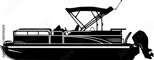 Pontoon boat silhouette. Clipart image isolated on white background
