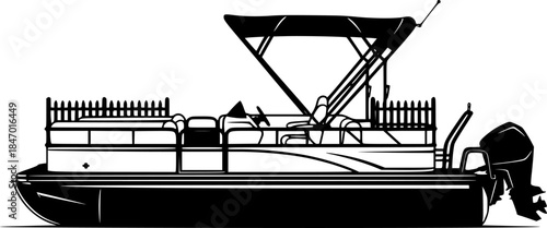 Pontoon boat silhouette. Clipart image isolated on white background
