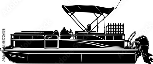 Pontoon boat silhouette. Clipart image isolated on white background
