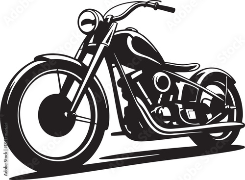 Classic chopper motorcycle illustration black and white