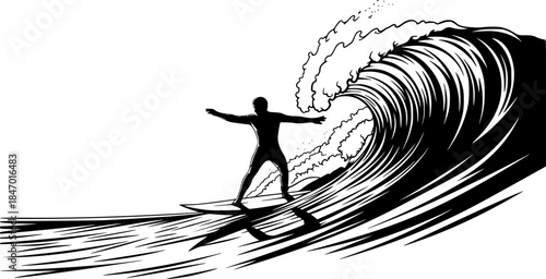 black silhouette of a Surfer riding a wave vector illustration
