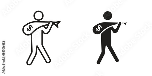 Robbery icon element in flat simple style. Thin stroke editable icons