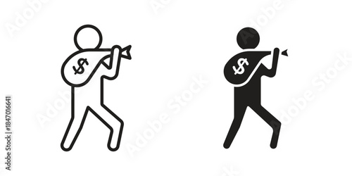 Robbery icon element in flat simple style. Thin stroke editable icons