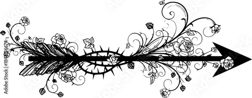 Arrow Silhouette: A striking black arrow is surrounded by intricate floral design, conveying the symbolic of ambition and vision.
