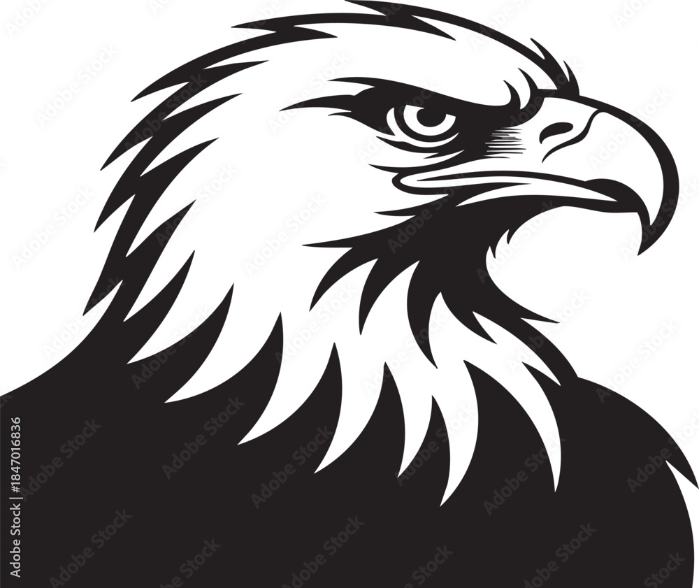 Obraz premium Stylized black and white eagle head profile illustration