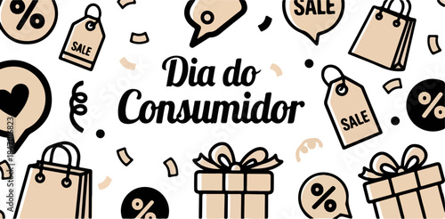 Cartoon Illustration of Shopping Cart with Gift Boxes and Sale Tags 