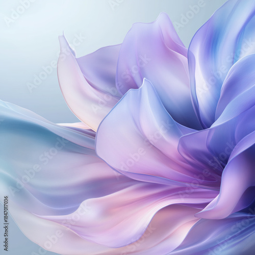 Abstract digital flower with pastel petals on soft blue gradient background for artistic design