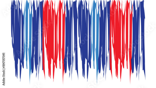 Bold vertical brush strokes in blue, red, and white create an energetic, patriotic abstract artwork for modern branding.