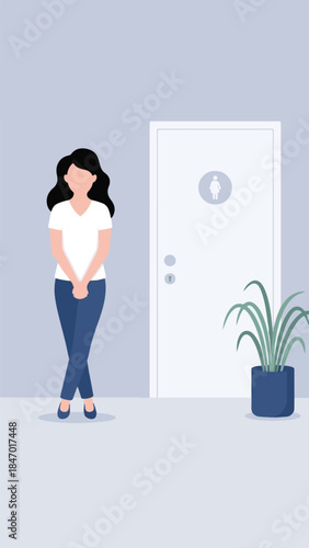 young woman in front of bathroom