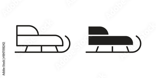 Sled icon element in flat simple style. Thin stroke editable icons