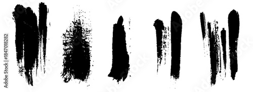 Set different grunge brush strokes. Dirty artistic design elements isolated on white background. Black paint hand made, dry ink vector brush strokes 