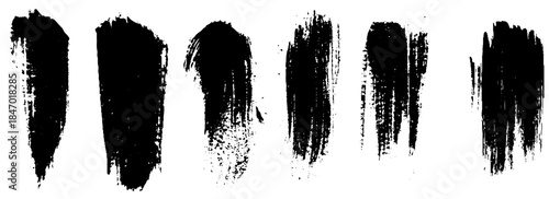 Set different grunge brush strokes. Dirty artistic design elements isolated on white background. Black paint hand made, dry ink vector brush strokes 