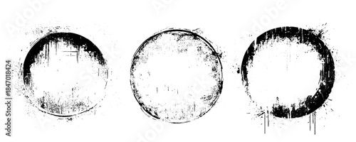 Grunge paint circle vector set. Abstract story highlight cover icons. Grunge round frames for social media stories.