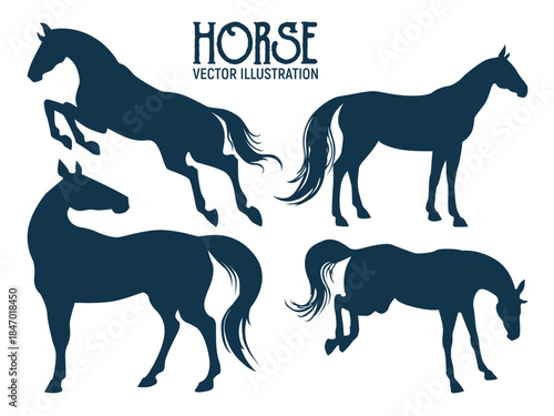 set of Horse Illustration vector in Various Poses isolated on white background