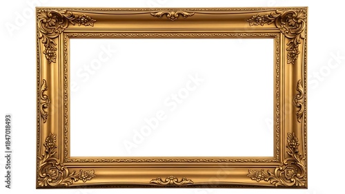 Classic golden picture frame with ornate design isolated