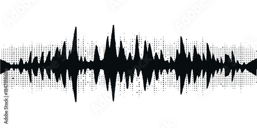 Abstract digital sound wave graph illustration over a blue technology background with music notes and an audio cassette vector