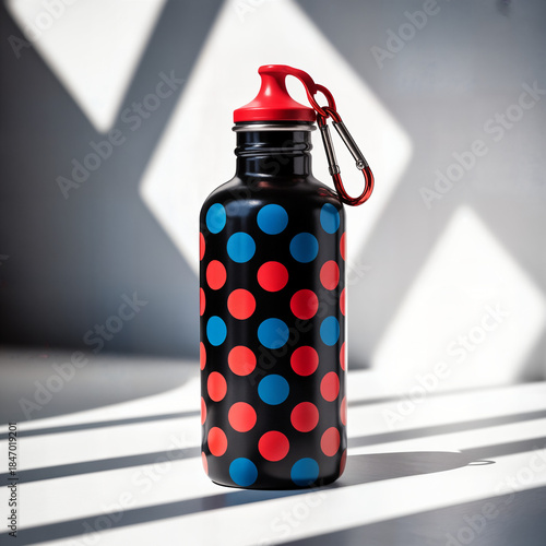 Wallpaper Mural "Colorful Polka Dot Insulated Water Bottle on Marble Surface with Soft Natural Light — Modern Reusable Stainless Steel Thermos" Torontodigital.ca